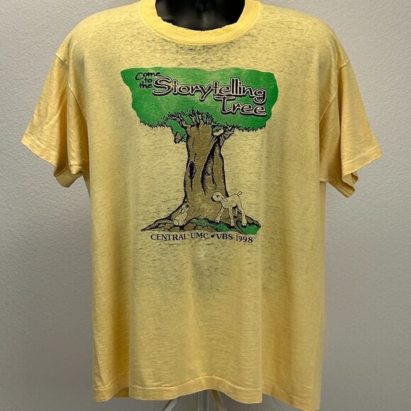 Vintage Distressed Storytelling Tree T Shirt Mens X-Large Central UMC VBS Yellow - Picture 2 of 13